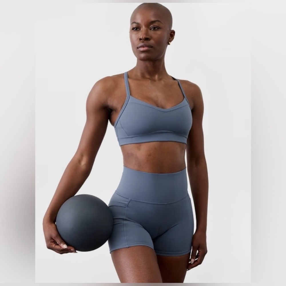 Athleta Vuori Women’s Salutation Stash 5” High Waist Shorts Pocket Grey Small